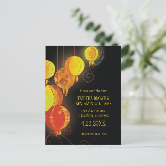 Moderne Lantaarns Weddenschap Save the Date Aankondigingskaart (Staand voorkant)