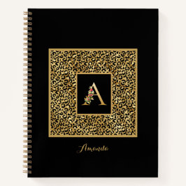 Moderne laopard Gold Personal Monogram Letter A Notitieboek