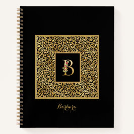 Moderne laopard Gold Personal Monogram Letter B Notitieboek