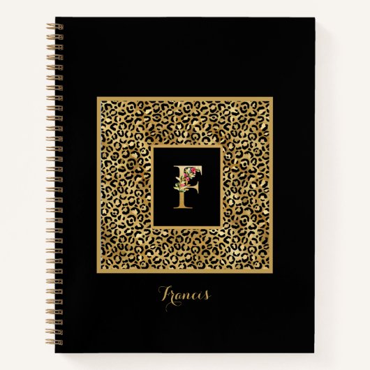 Moderne laopard Gold Personal Monogram Letter F Notitieboek (Voorkant)