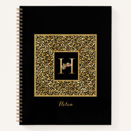 Moderne laopard Gold Personal Monogram Letter H Notitieboek