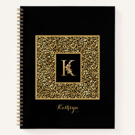 Moderne laopard Gold Personal Monogram Letter K Notitieboek