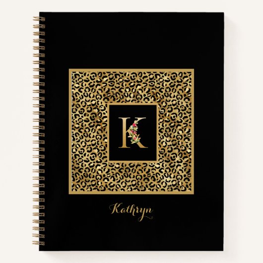 Moderne laopard Gold Personal Monogram Letter K Notitieboek (Voorkant)