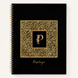 Moderne laopard Gold Personal Monogram Letter P Notitieboek