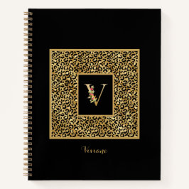 Moderne laopard Gold Personal Monogram Letter V Notitieboek