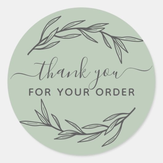 Moderne Laurierblad Script Bedankt Ronde Sticker (Voorkant)