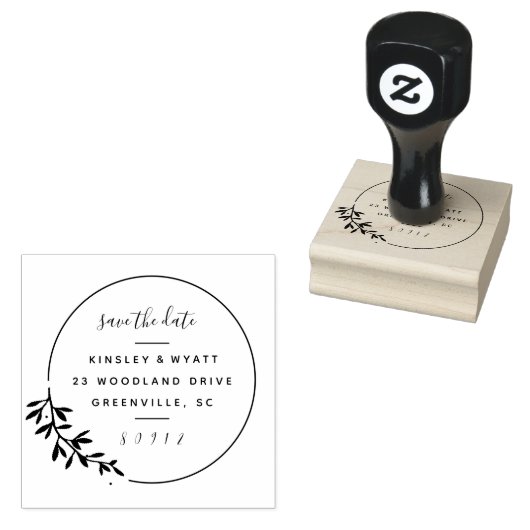 Moderne lauriertak sla het adres van de datumterug 	rubberstempel (Gestempeld)