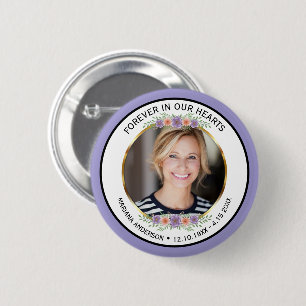 Moderne lavendel bloemige herdenkingsfoto ronde button 5,7 cm