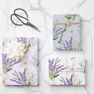 Moderne lavendel bloemige Huwelijk Inpakpapier Vel