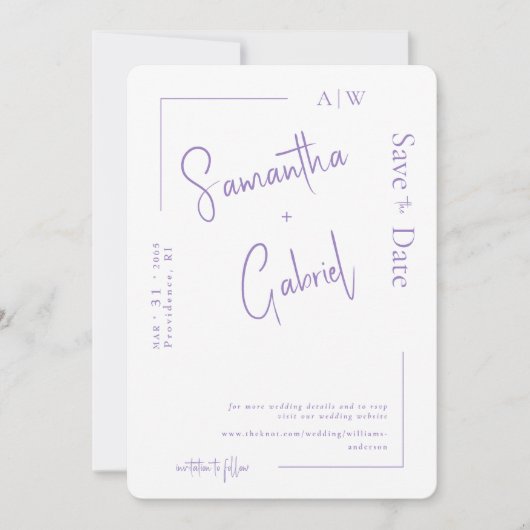 Moderne Lavendel Foto Bruiloft Save the Date II (Voorkant)