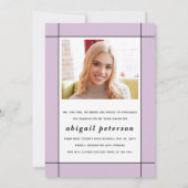 Moderne lavendel Klasse van 2024 afstuderen foto Aankondiging (Achterkant)