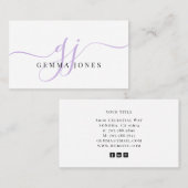 Moderne Lavendel Monogram Vrouwelijke Script Naam Visitekaartje (Voorkant / Achterkant)