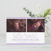 Moderne Lavendel Paarsste Hallo Aankondiging (Staand voorkant)