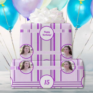 Moderne Lavendel Roze Strepen Custom Foto Cadeaupapier