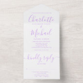 Moderne Lavendel Sering Script Minimalistische Tro All In One Uitnodiging (Binnen)