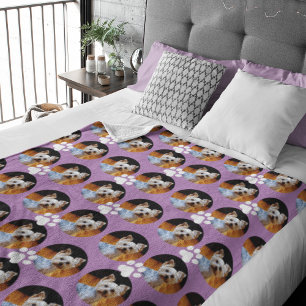 Moderne lavender Pet Photo Paw Print Pattern Cute Fleece Deken