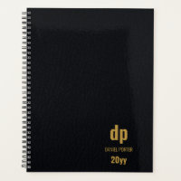 Moderne lederen blik zwart en gouden monogrammen