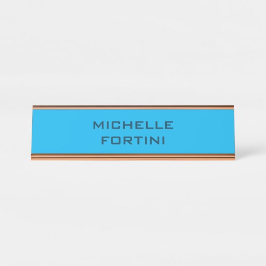 Moderne leesbare naam Plain Sky & Ocean Blue Bureau Naambordje (Voorkant)