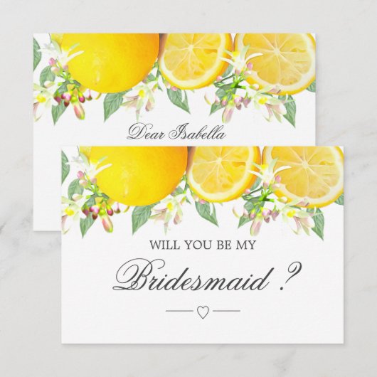 Moderne Lemon Boho Zomer Bruidsmeisje Uitnodiging (Voorkant / Achterkant)