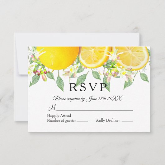 Moderne Lemon Boho Zomer Bruiloft RSVP Kaartje (Voorkant)