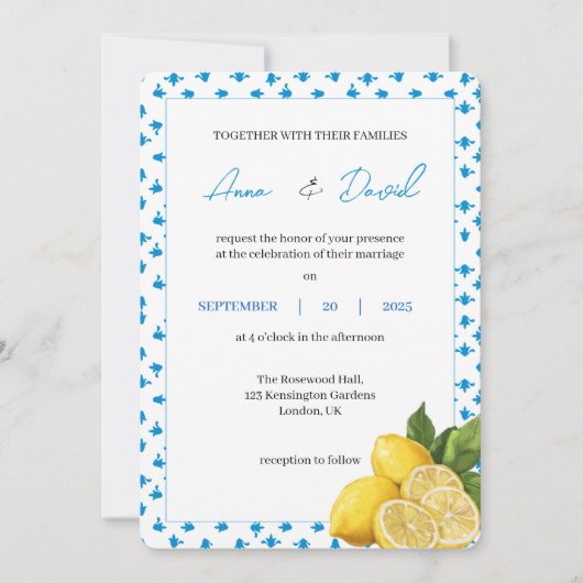 Moderne Lemon bruiloft uitnodiging | Minimale citr (Voorkant)