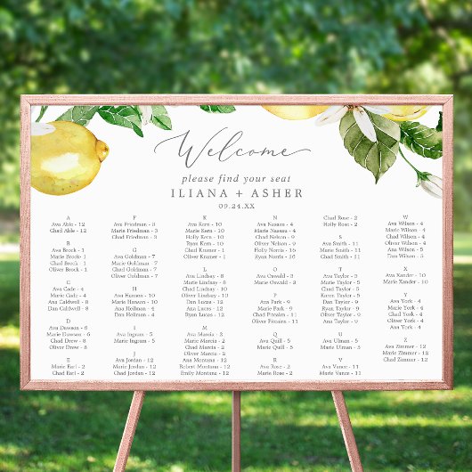 Moderne Lemon Garden Alfabetical Seating Chart Poster