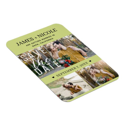 Moderne Lemon Lime Save the Date Trouw 3 Foto's Magneet (Rechterzijde)