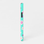 Moderne lente aqua verlopende paarse flora patroon iPhone hoesje (Rechterkant)