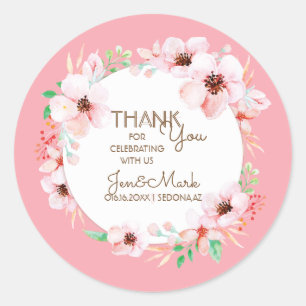 Moderne lente bloemenhuwelijk. Dank je. Ronde Sticker