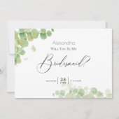 Moderne Lente Eucalyptus Word Mijn Bruidsmeisje Kaart (Voorkant)