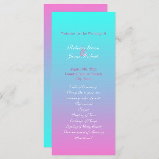 Moderne lente roze turquoise ombre huwelijksprogra programma (Voorkant / Achterkant)