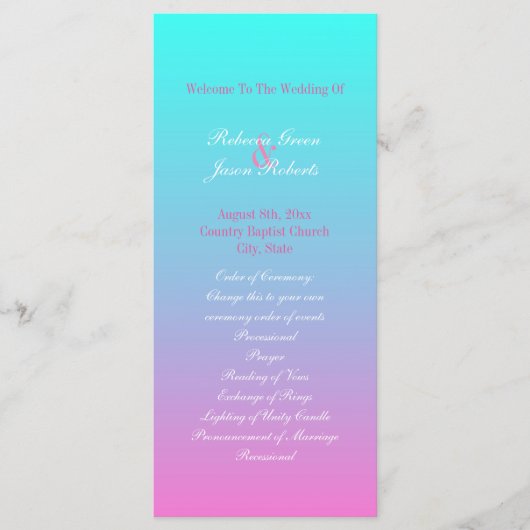 Moderne lente roze turquoise ombre huwelijksprogra programma (Voorkant)