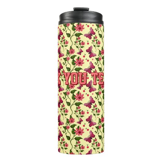 Moderne Lente Tuin Vlinder Bloemig Fijn Porselein Thermosbeker (Voorkant)