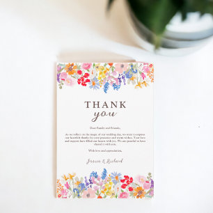 Moderne lente tuin wilde bloemen script bruiloft bedankkaart