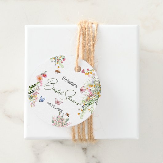 Moderne lente wilde bloemen script bruidsdouche bedankjes labels (In situ)