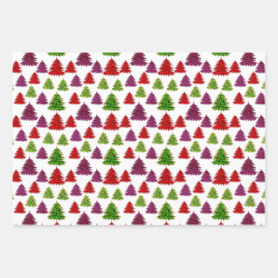 Moderne Leopard Print Multi Kleuren Kerstbomen Inpakpapier Vel
