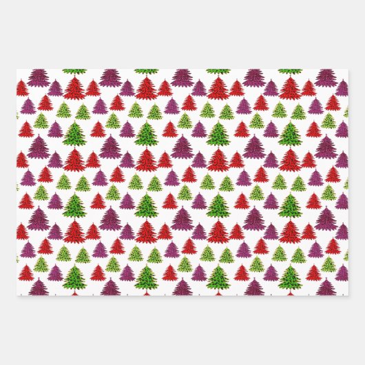 Moderne Leopard Print Multi Kleuren Kerstbomen Inpakpapier Vel (Voorkant)