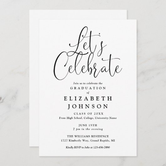 Moderne Lets vieren Script Graduation Party Kaart (Voorkant / Achterkant)