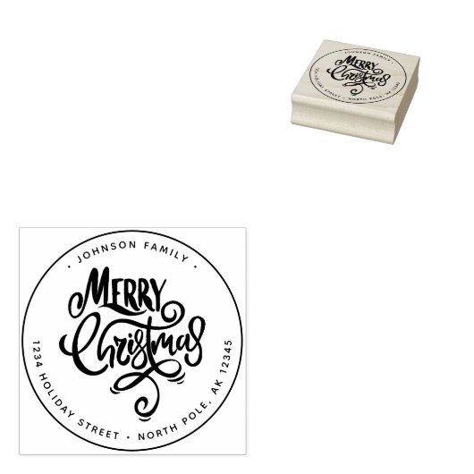 Moderne Lettering Prettig Kerstfeest Rubberstempel (Gestempeld)