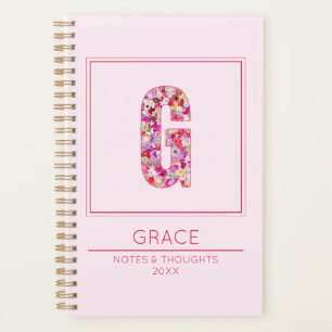 Moderne lettre G monogramme floral rose blush girl