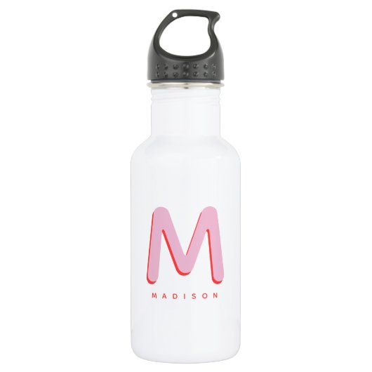 Moderne Leuke Aangepaste Naam Retro Monogram Waterfles (Voorkant)