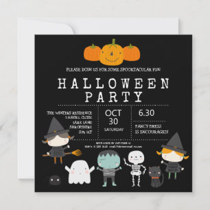 Moderne leuke gezellige gezins Halloweenfeestje Kaart