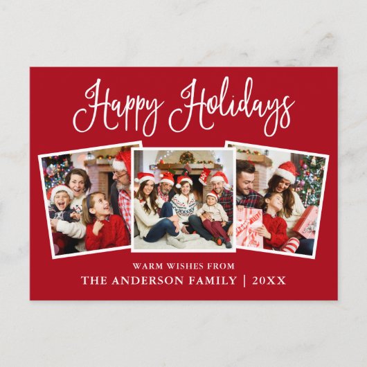 Moderne Leuke Kalligrafie Rood 3 Foto Vakantie Briefkaart (Voorkant)