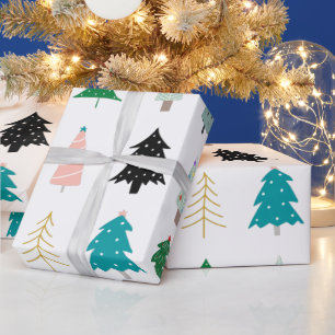 Moderne leuke kerstbomen, wit groen cadeaupapier