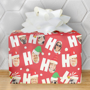 Moderne Leuke Kerstman Hoeden Negen Familie Foto's Cadeaupapier