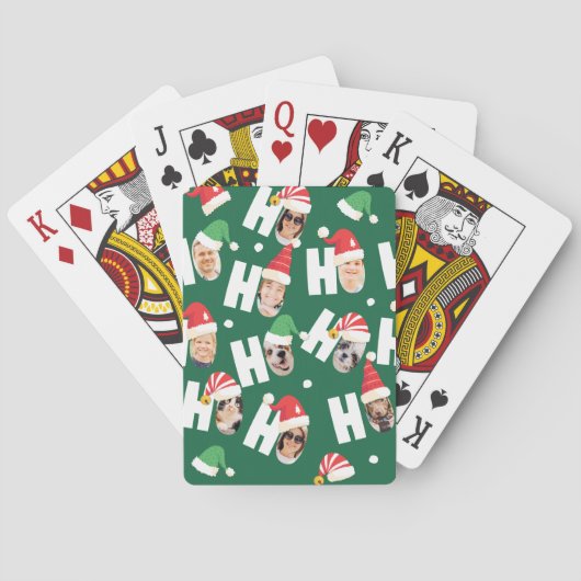 Moderne Leuke Kerstman Hoeden Negen Familie Foto's Pokerkaarten (Achterkant)