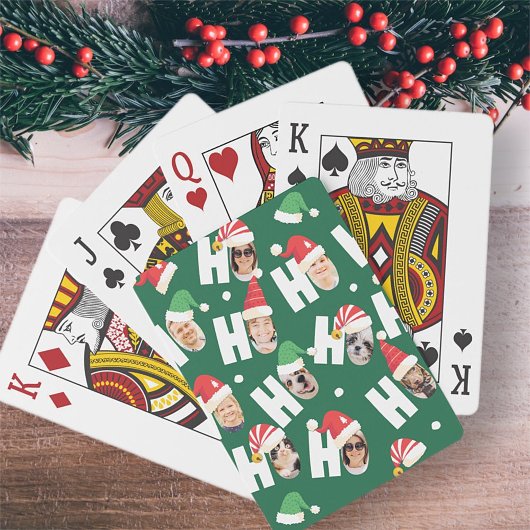 Moderne Leuke Kerstman Hoeden Negen Familie Foto's Pokerkaarten