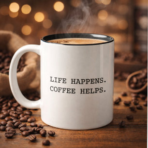 Moderne Leuke Trendy Typografie Leven Gebeurt Zegg Tweekleurige Koffiemok