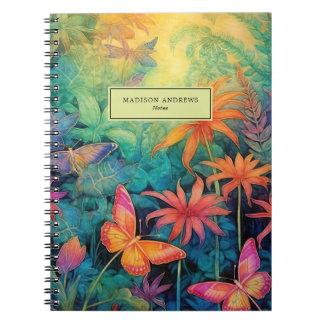 Moderne levendige Batik Waterverf Floral Notitieboek