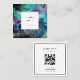 Moderne Levendige Blauwe Watercolor Abstracte QR C Vierkante Visitekaartje